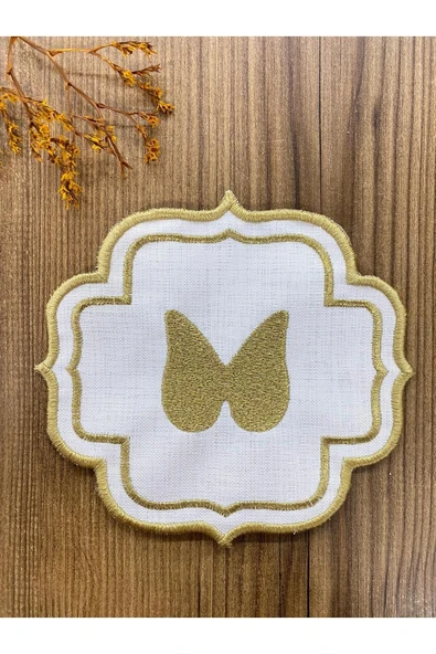 Gold Angel Linen Keten 6'lı Kokteyl Peçetesi Nakış İşlemeli Kahve Yanı Sunumluk - 3
