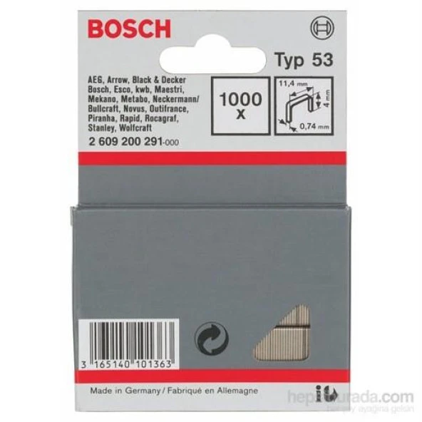 Bosch Zımba Teli TYP53 11,4*0,74*4mm 1000Li Paket