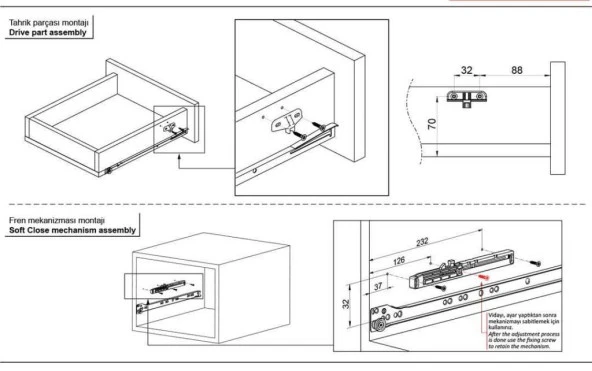 Samet 400MM Beyaz Bantlı Çekmece Rayı 1 Takım - 5