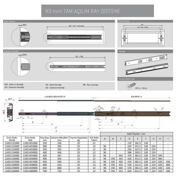 Samet Galvanizli Teleskopik Çekmece Rayı 35x350 - 2