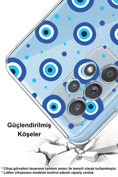 PrintiFy  Samsung Galaxy S21 ile Uyumlu Nazar Boncuğu 1 Baskılı Kamera Korumalı Şeffaf Silikon Kılıf
