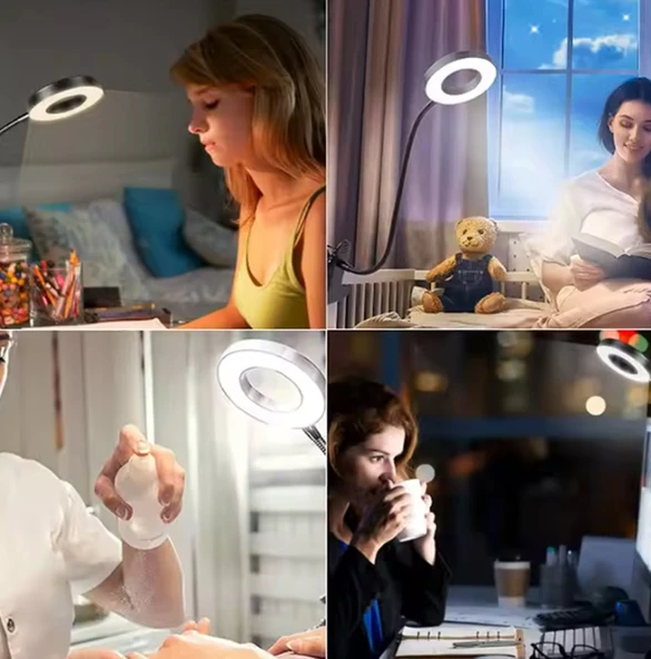 BEYAZ RENK 9 Mod Çok Fonksiyonlu Akrobat Masa Lambası Şiddeti Ayarlanabilir 3 Led Işık Usb Girişli - 2