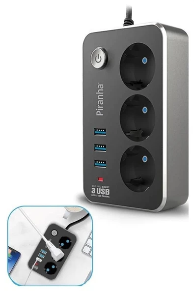 Isıya Dayanıklı Termal Akım Korumalı 2 Mt 10A 2500W 3lü Priz ve 3 Usbi 21A Uzatma Kablosu - 4