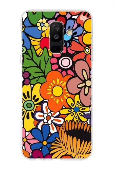 PrintiFy  Samsung Galaxy A6 Plus 2018 ile Uyumlu 1mm Slim Fit Retro Colors 2 Baskılı Şeffaf  Kılıf