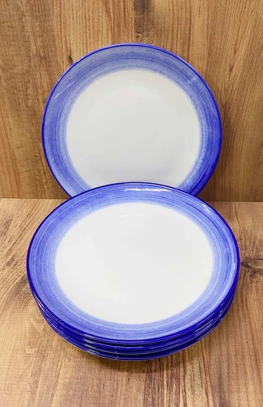 Porselen Servis Tabağı 6 Adet Naturel Tasarım 25 CM Mavi - 2