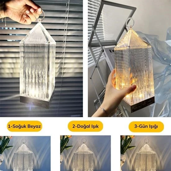 Fener Model USB Şarjlı Dokunmatik 3 Farklı Işık Modlu Masa Üstü Kristal Akrilik Lamba Led - 3