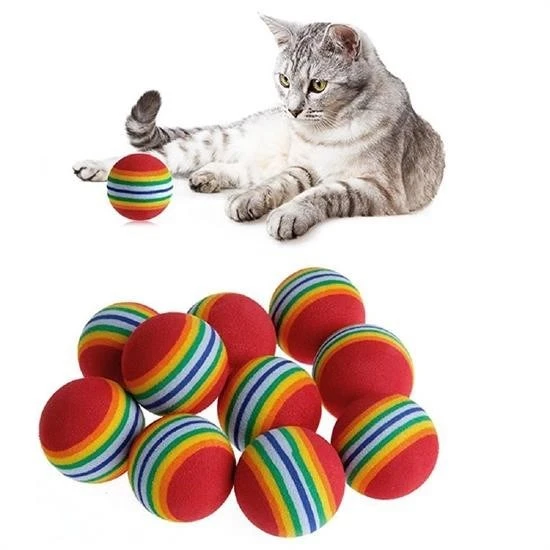 3lü Gökkuşağı Sünger Kedi Köpek Çiğneme Oyun Topu 4,2 cm - 2