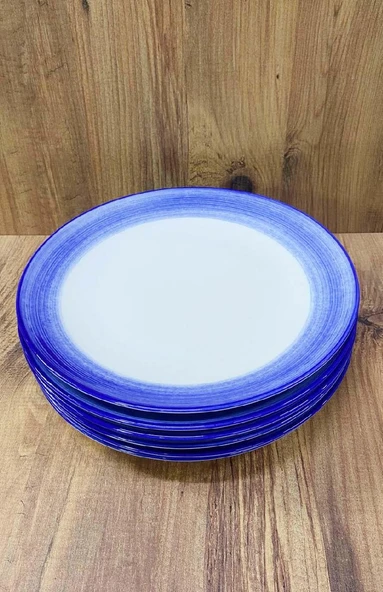 Porselen Servis Tabağı 6 Adet Naturel Tasarım 25 CM Mavi