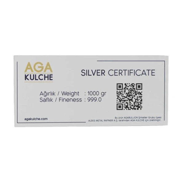 AgaKulche 1000 gr 999.0 Aleks Metal Rafineri Külçe Gümüş - 2
