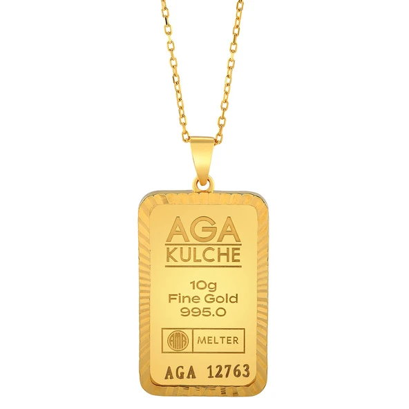 AgaKulche 10 gr Kalemli Altın Külçe Kolye ürün görseli 1