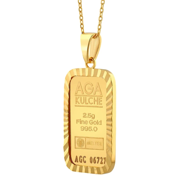 AgaKulche 2.5 gr Kalemli Altın Külçe Kolye - 3