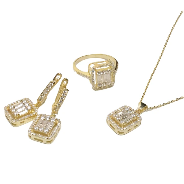 AgaKulche Baget Taşlı Gümüş Takı Seti Gold S30GB 925 ürün görseli