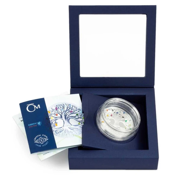 AgaKulche Gökkuşağı Yaşam Ağacı Kristal Taşlı Gümüş Sikke Coin - Resim 3