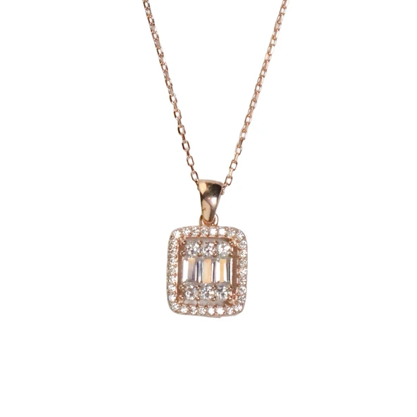 AgaKulche Baget Taşlı Gümüş Takı Seti Rose S30RB 925 - Resim 2