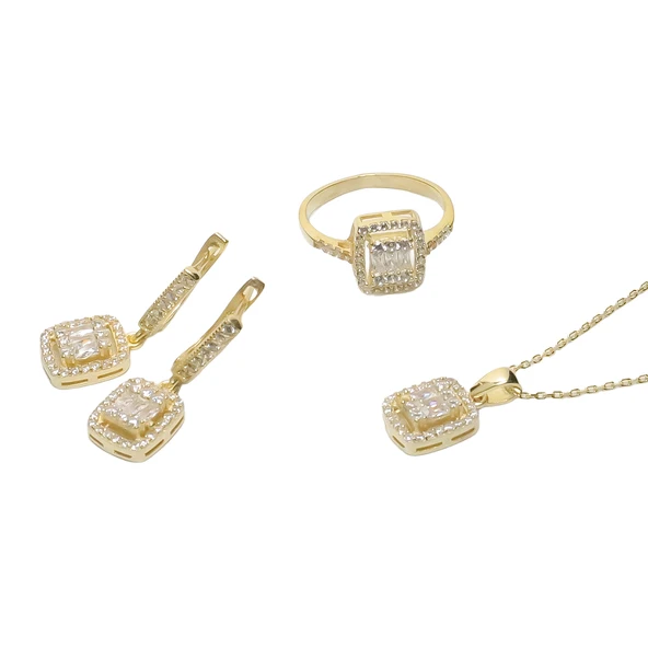 AgaKulche Baget Taşlı Gümüş Takı Seti Gold S32GB 925