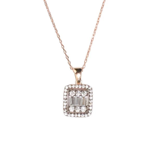 AgaKulche Baget Taşlı Gümüş Takı Seti Elmas Montür S30EB 925 - Resim 2