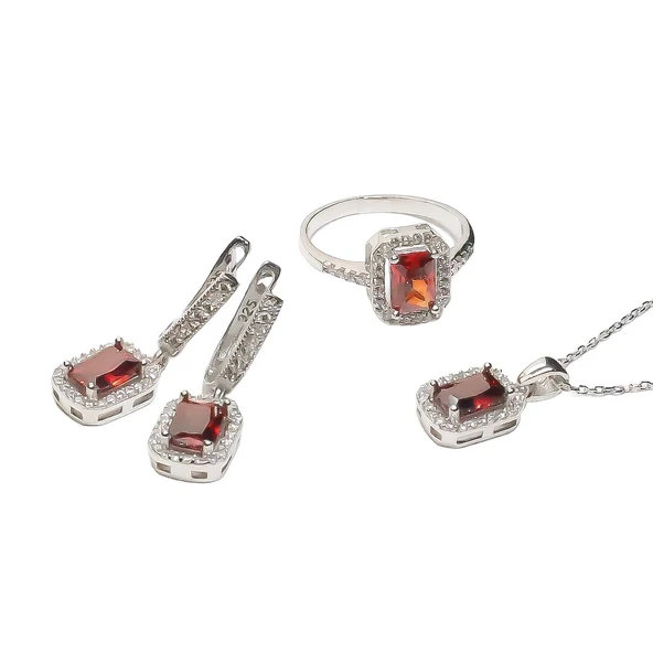 AgaKulche Baget Taşlı Gümüş Kare Model Takı Seti S6KK 925 ürün görseli 1