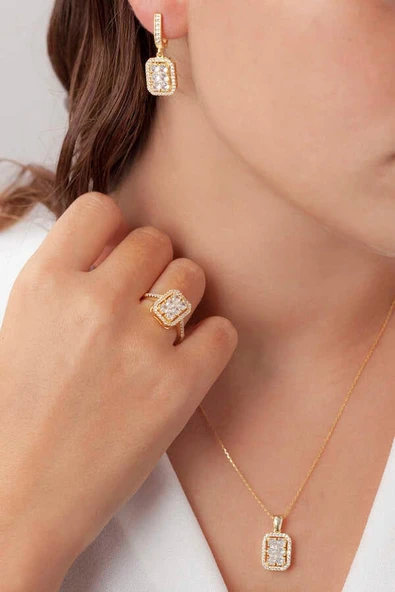 AgaKulche Baget Model Kadın Gümüş Set Gold S48GB 925 ürün görseli 1