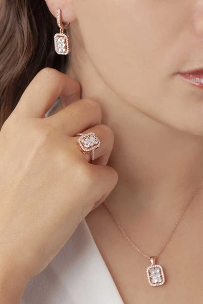 AgaKulche Baget Model Kadın Gümüş Set Rose S48-RB (925) ürün görseli
