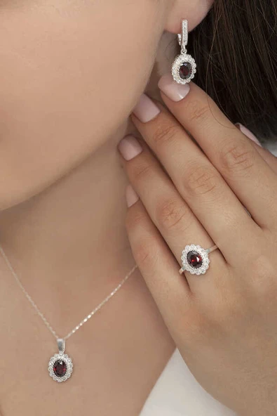 AgaKulche Oval Model Kadın Gümüş Takı Seti S62KK 925 ürün görseli 1