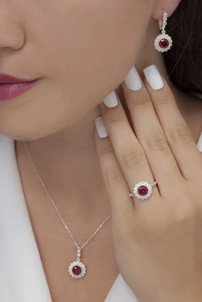 AgaKulche Tek Taş Gümüş Takı Seti S64KK 925 ürün görseli 1