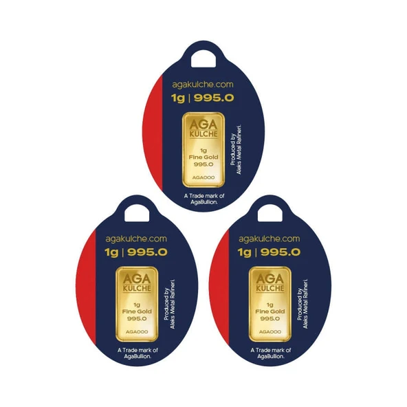 AgaKulche 1 gr 995 24 Ayar Külçe Altın 3 Adet
