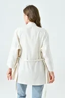 Uzun kollu kuşaklı kimono - krem - 4