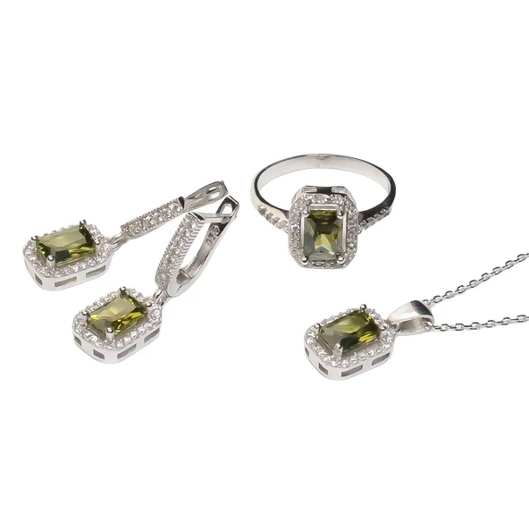 AgaKulche Baget Taşlı Gümüş Kare Model Takı Seti S6KO 925 ürün görseli 1