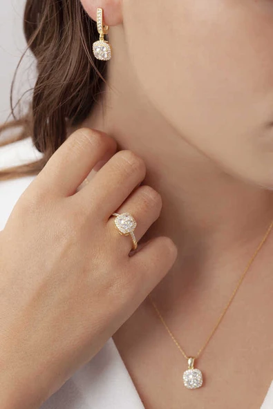 AgaKulche Baget Kare Kadın Gümüş Set Gold S50GB 925 ürün görseli 1