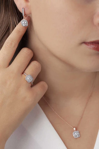 AgaKulche Baget Kare Kadın Gümüş Set Kalemli S50EB 925 ürün görseli 1