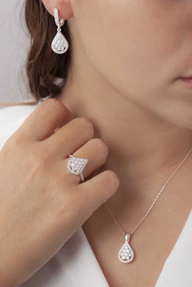 AgaKulche Damla Baget Kadın Gümüş Set S52KB 925