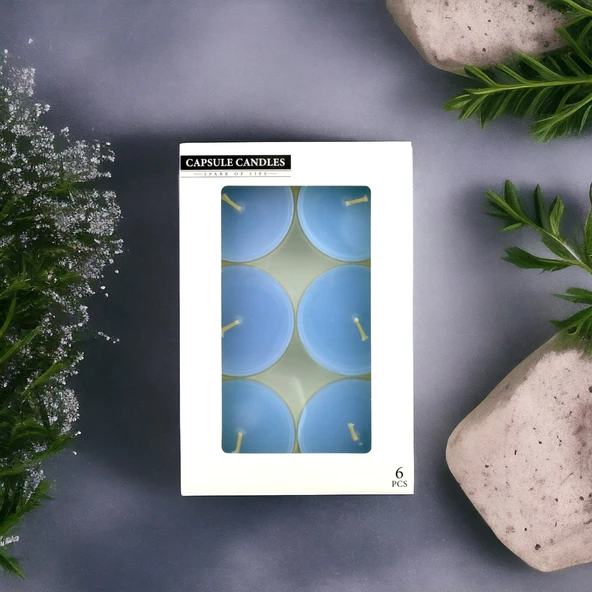 Tealight Kapsül Mum 6x35 Gr Dekoratif Mumu Kandil Hediyelik Fitilli Mumluk Şamdan Mavi Renk Kokulu - 5