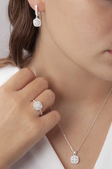 AgaKulche Kare Baget Model Gümüş Set S46KB 925 ürün görseli 1