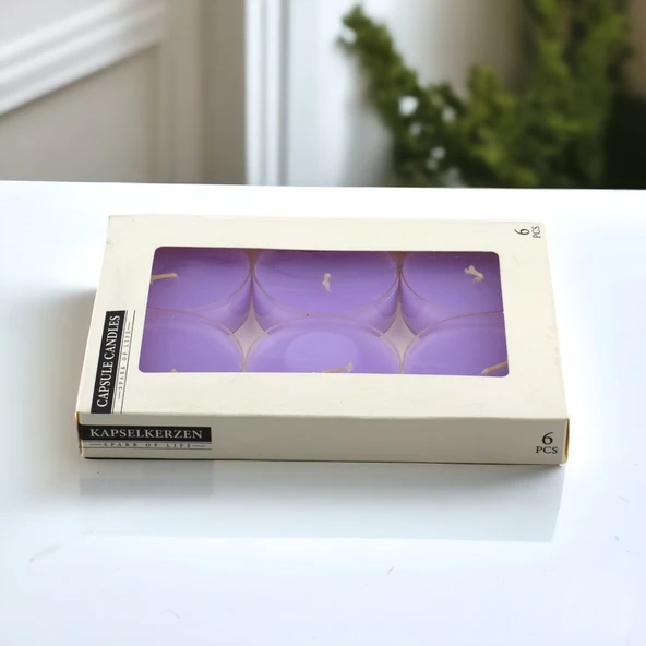 Tealight Kapsül Mum 6x35 Gr Dekoratif Mumu Kandil Hediyelik Fitilli Mumluk Şamdan Mor Renk Kokulu - 3