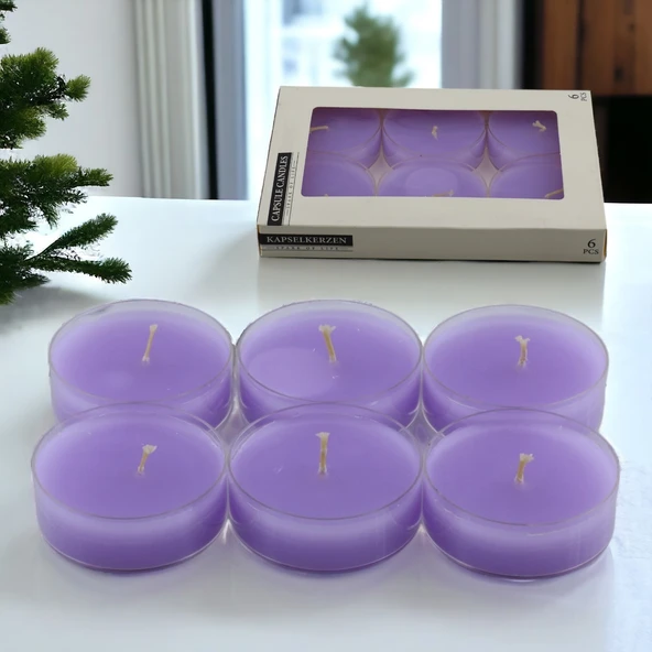 Tealight Kapsül Mum 6x35 Gr Dekoratif Mumu Kandil Hediyelik Fitilli Mumluk Şamdan Mor Renk Kokulu - 2