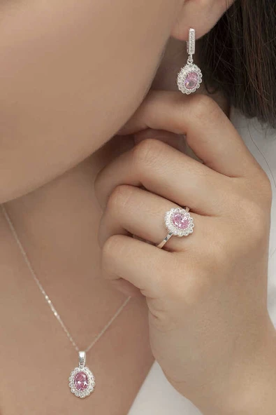 AgaKulche Oval Model Kadın Gümüş Takı Seti S62KP 925 ürün görseli 1
