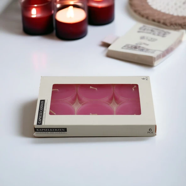 Tealight Kapsül Mum 6x35 Gr Dekoratif Mumu Kandil Hediyelik Fitilli Mumluk Şamdan Pembe Renk Kokusuz - 3