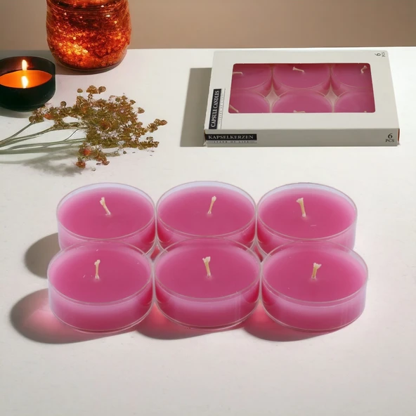 Tealight Kapsül Mum 6x35 Gr Dekoratif Mumu Kandil Hediyelik Fitilli Mumluk Şamdan Pembe Renk Kokusuz - 2