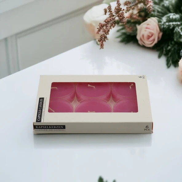 Tealight Kapsül Mum 6x35 Gr Dekoratif Mumu Kandil Hediyelik Fitilli Mumluk Şamdan Pembe Renk Kokusuz - 4