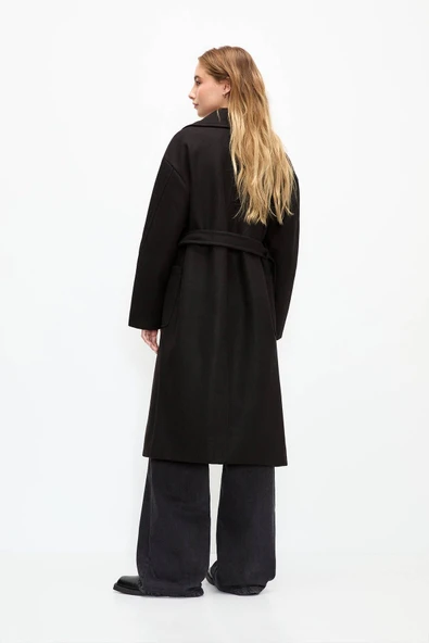 Pull & Bear Kemerli kaşe kaban - 3