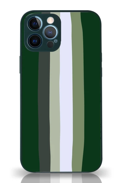 PrintiFy  Apple iPhone 12 Pro Max Kamera Korumalı Haki Gökkuşağı Desenli Cam Kapak Haki ürün görseli 1