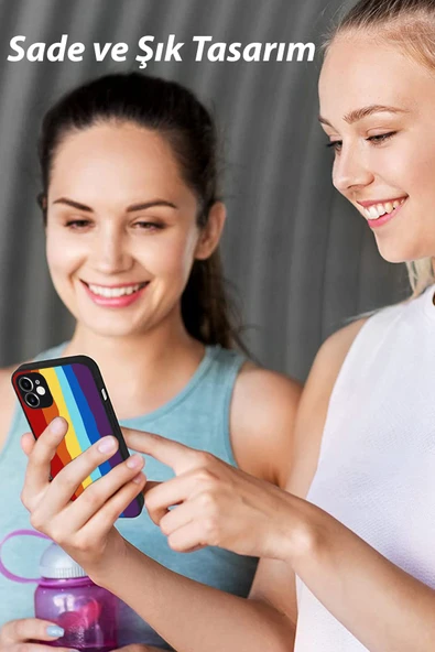 PrintiFy  Apple iPhone 12 Pro Max Kamera Korumalı Haki Gökkuşağı Desenli Cam Kapak Haki - Resim 4