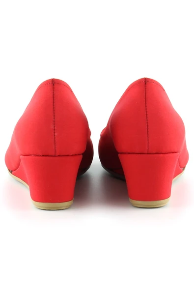 Maya Kırmızı Krep Dolgu Topuklu Ayakkabı - Resim 3