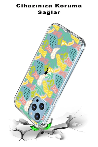 PrintiFy  Tecno Spark 7T ile Uyumlu 1mm Kapak Memphis Desen Tasarımlı Şeffaf Silikon Kılıf - 3