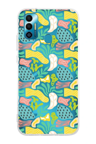 PrintiFy  Tecno Spark 7T ile Uyumlu 1mm Kapak Memphis Desen Tasarımlı Şeffaf Silikon Kılıf