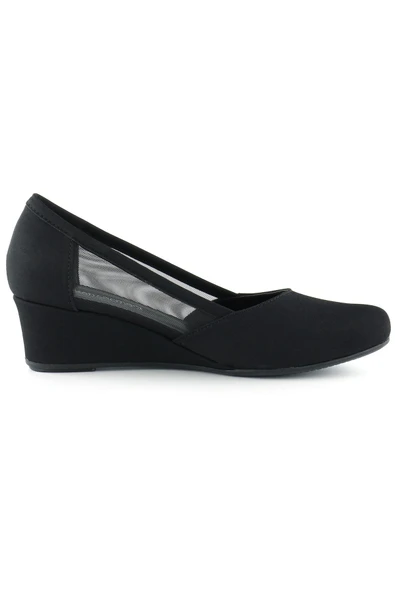 Erkan Saçmacı Evelyn Siyah Krep Fileli Dolgu Topuklu Ayakkabı - Resim 3