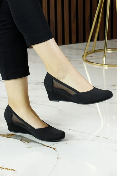 Erkan Saçmacı Evelyn Siyah Krep Fileli Dolgu Topuklu Ayakkabı - Resim 6