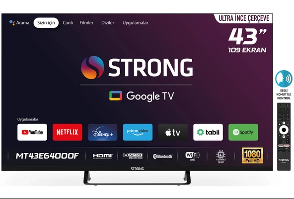 Strong MT43EG4000F Frameless Full HD 43" 109 Ekran Uydu Alıcılı Google Smart LED TV