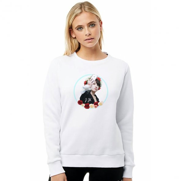 Jungkook BTS Müzisyen K Pop GFriend Baskılı Beyaz Kadın Örme Sweatshirt Uzun kol - 1