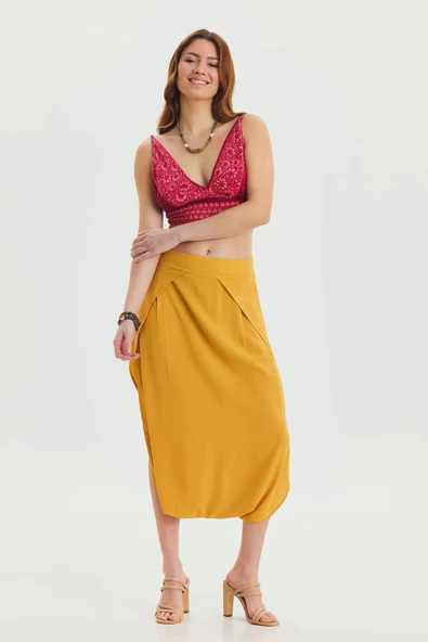 Düşük Lastikli Bel Etek Pantolon - 7